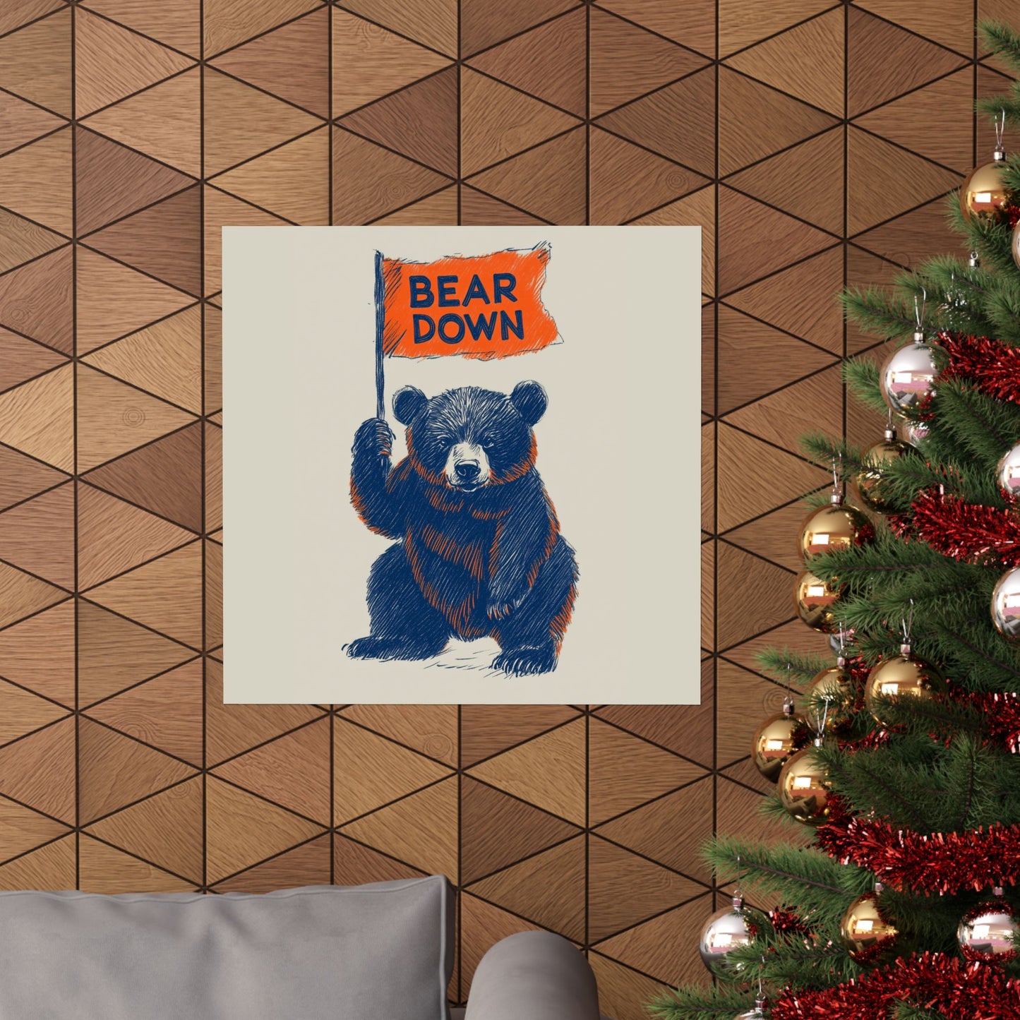 Bear Down Flag Poster - Vintage Cute Chicago Bears Poster