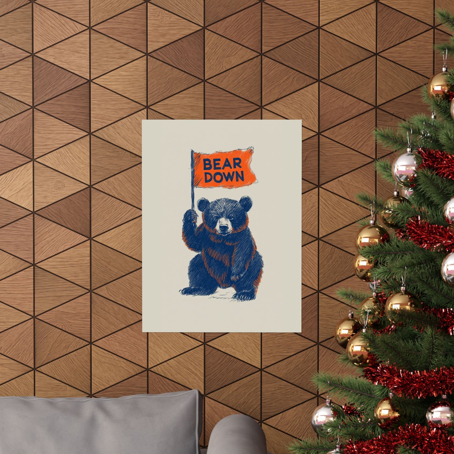 Bear Down Flag Poster - Vintage Cute Chicago Bears Poster