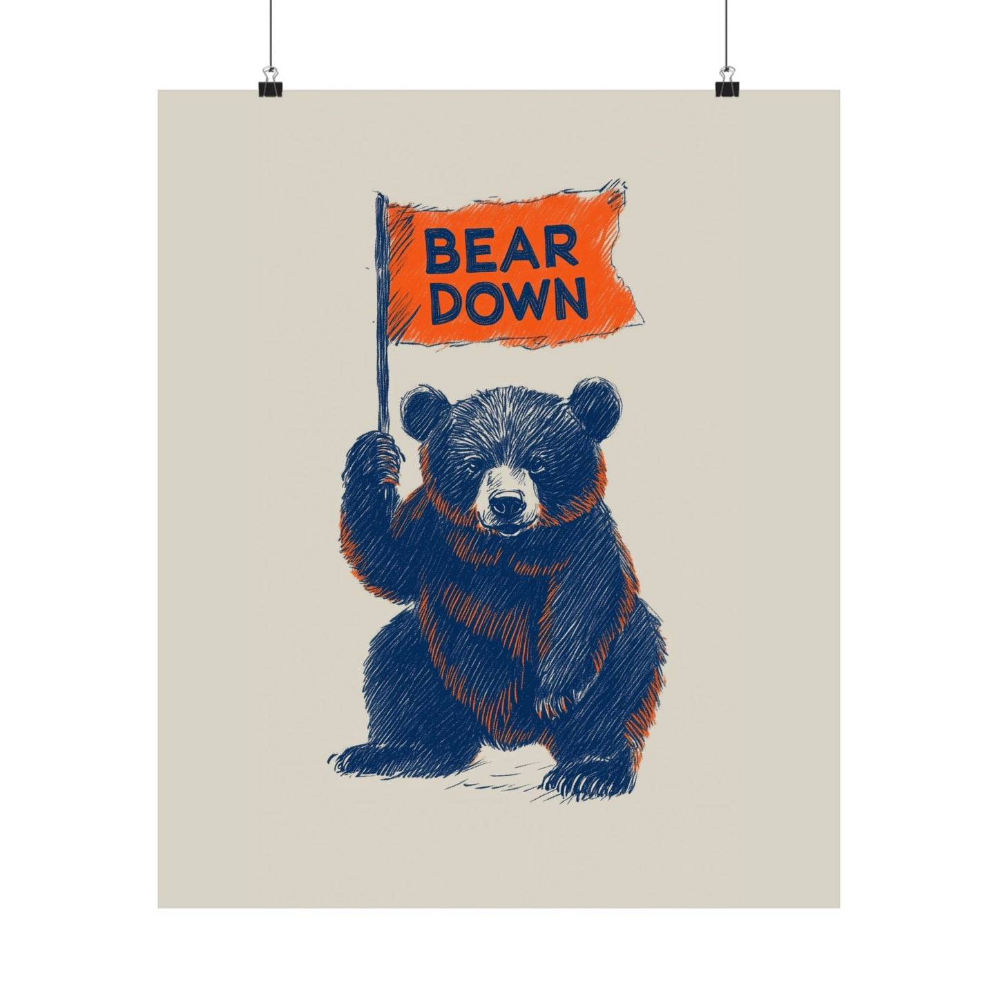 Bear Down Flag Poster - Vintage Cute Chicago Bears Poster