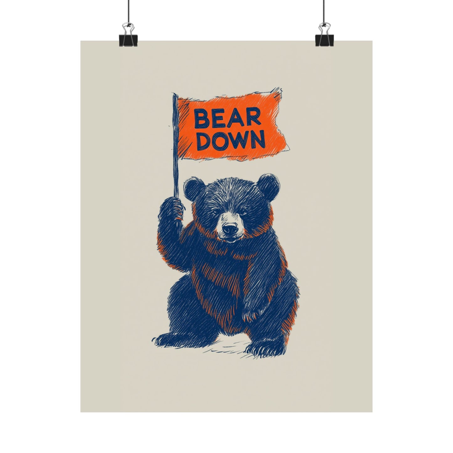Bear Down Flag Poster - Vintage Cute Chicago Bears Poster