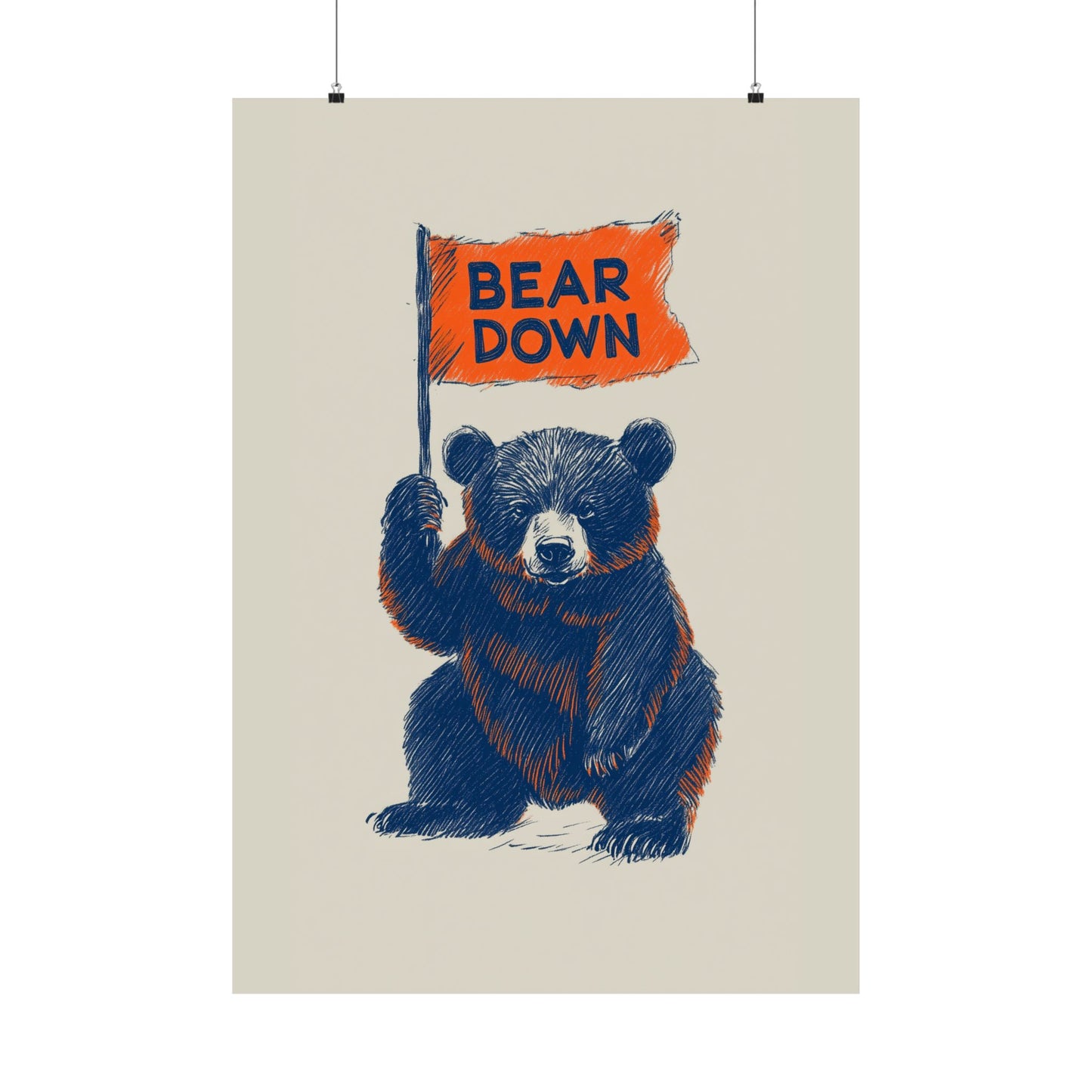 Bear Down Flag Poster - Vintage Cute Chicago Bears Poster