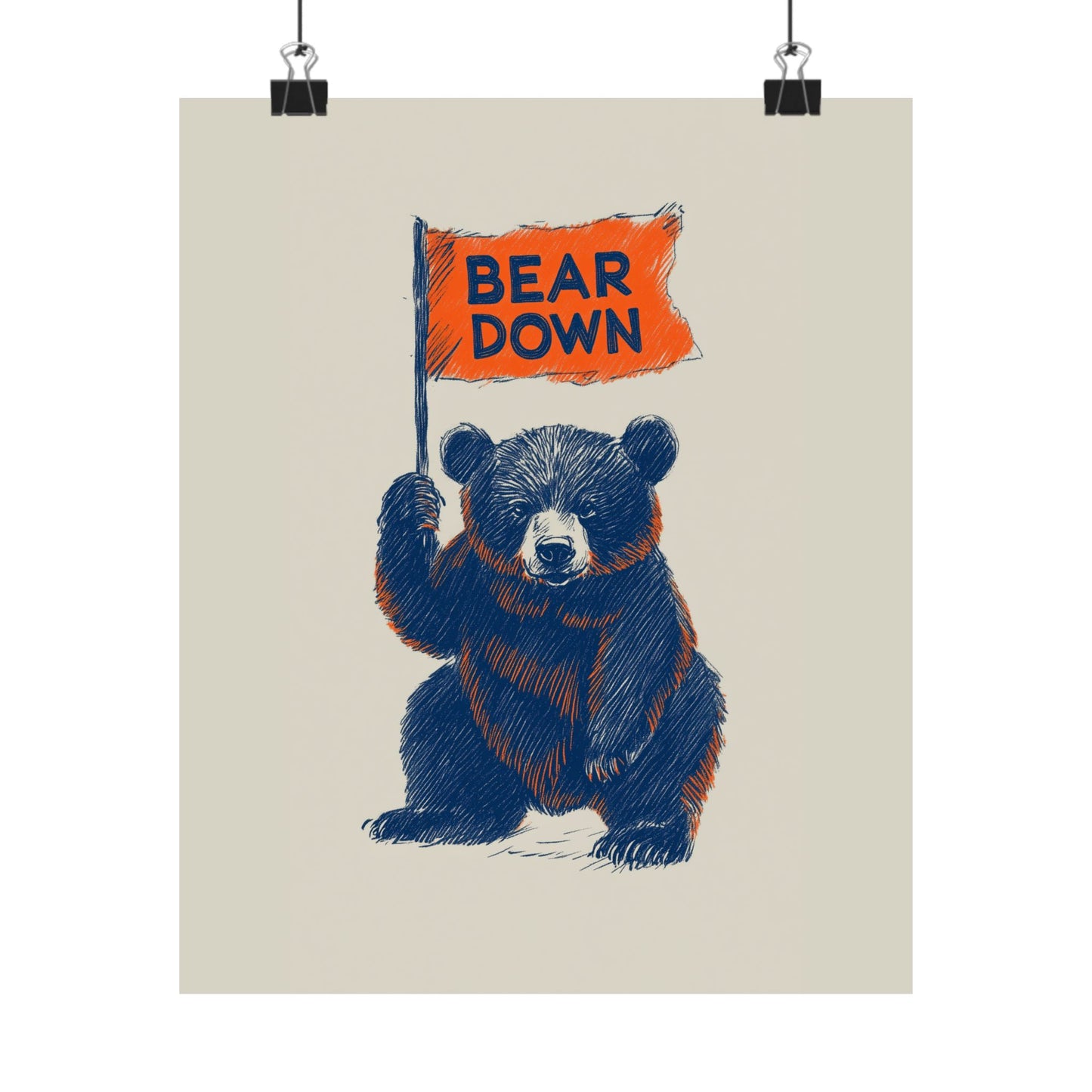 Bear Down Flag Poster - Vintage Cute Chicago Bears Poster