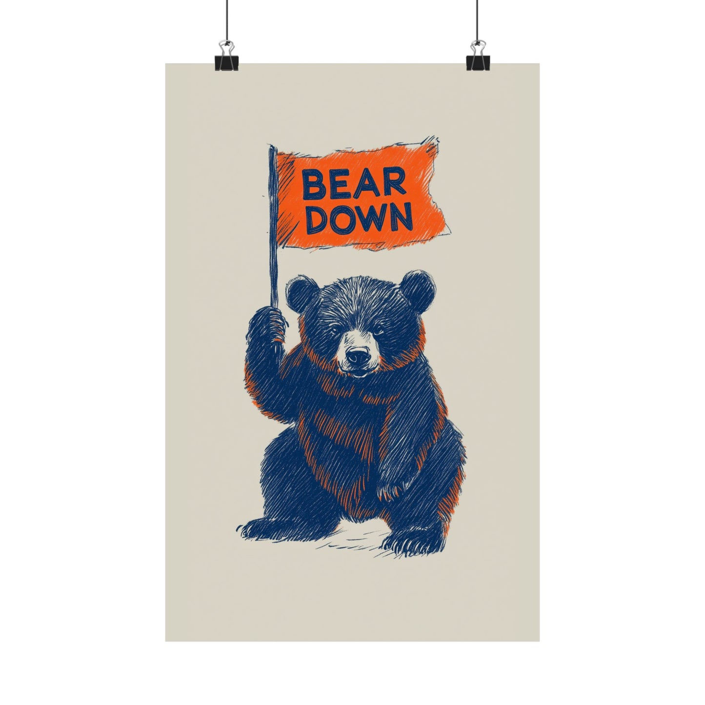 Bear Down Flag Poster - Vintage Cute Chicago Bears Poster