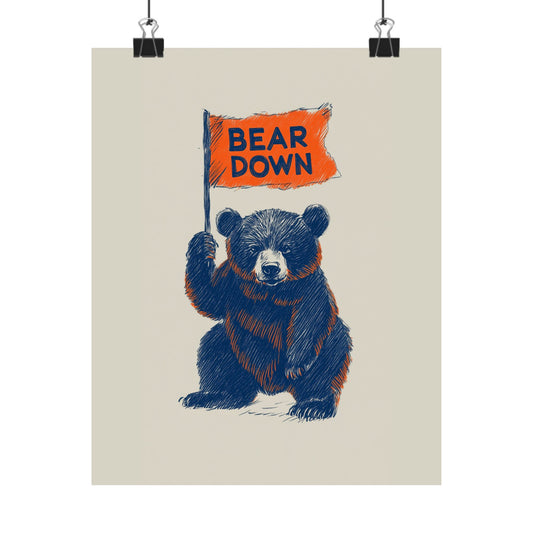 Bear Down Flag Poster - Vintage Cute Chicago Bears Poster